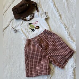 Janie and Jack Vintage Embroidered Pirates Tee and Plaid Shorts Set With Hat